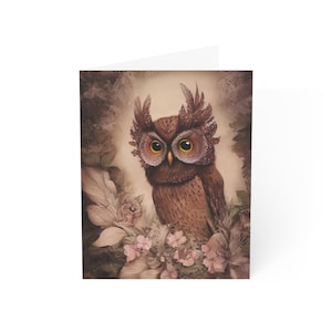 Rustieke uilwenskaart, bosrijke blanco notitiekaart met envelop, op de natuur geïnspireerde dierlijke kunstkaart, briefpapier bosvogel