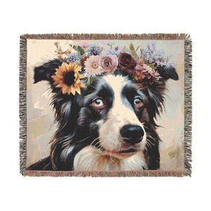 Border Collie Dog Custom Dog Breed Woven Cotton Throw Blanket.