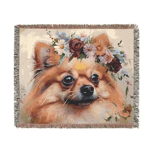 Pomeranian Custom Dog Breed Woven Cotton Throw Blanket.