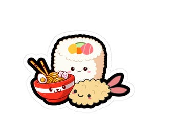 Kawaii Sushi Sticker: Glänzende Vinyl Japanisches Essen Abziehbilder