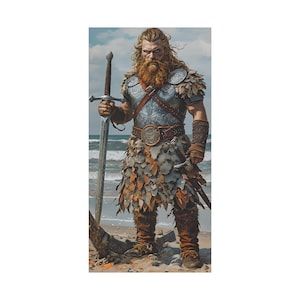 Sea Viking Warrior Canvas Wall Art Nordic Fantasy Decor, Medieval Viking Print, Norse Mythology Art, Warrior Wall Hanging