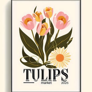 Vintage Tulip Floral Poster: Botanical Spring Wall Art