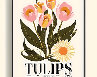 Vintage tulpanblommaposter: Botanisk vårväggkonst