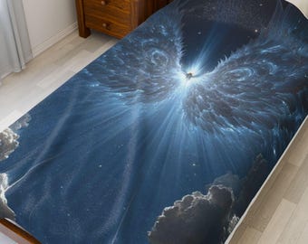 Manta de terciopelo con alas de ángel y cielo nocturno / Diseño celestial