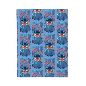 Manta de felpa de terciopelo con estampado Aloha de Stitch / Dibujos tropicales azules imagen 4