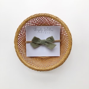 Sage medium velvet school girl bow