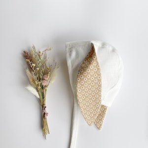Off white linen Easter bunny bonnet spring bonnet, baby girl bonnet, summer bonnet, easter bonnet, bunny bonnet, girl bonnet, sun bonnet