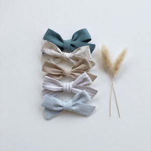 Sandy shore School Girl Bow Set/ Nylon Baby Headband/Girl Headband/ linen Cotton Bow Headband/ Headbows/ Girls bows/ Spring Bows