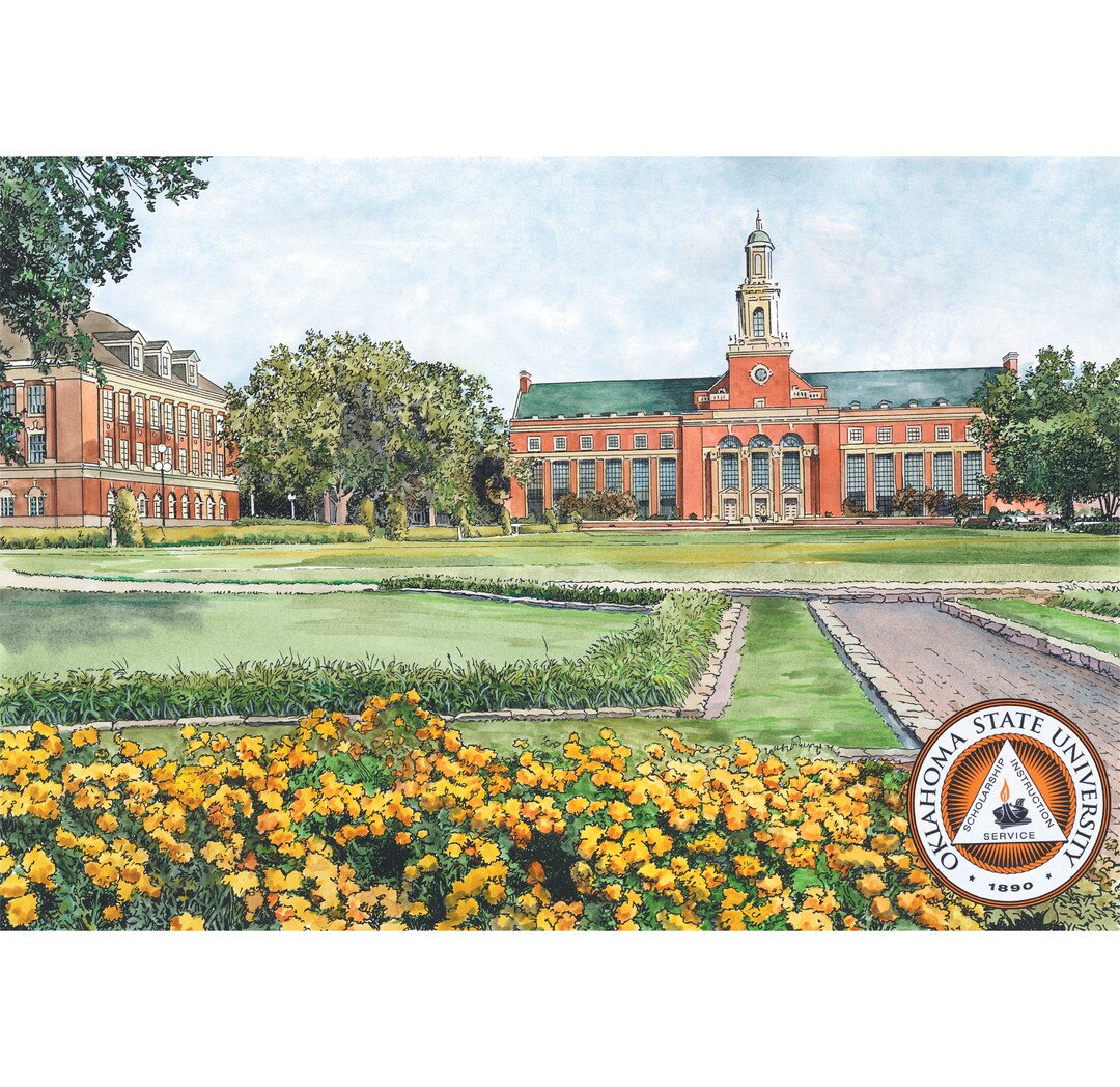 Oklahoma State University LIMITED EDITION Pen and Ink and Watercolor ...