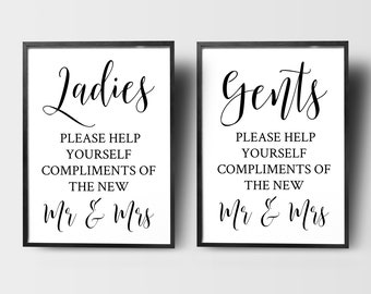 Vinyl Decal Stickers 'Ladies & Gents' for DIY Wedding Toilet Signage // A4/A3 // Easy to apply, make your own Bathroom Signs