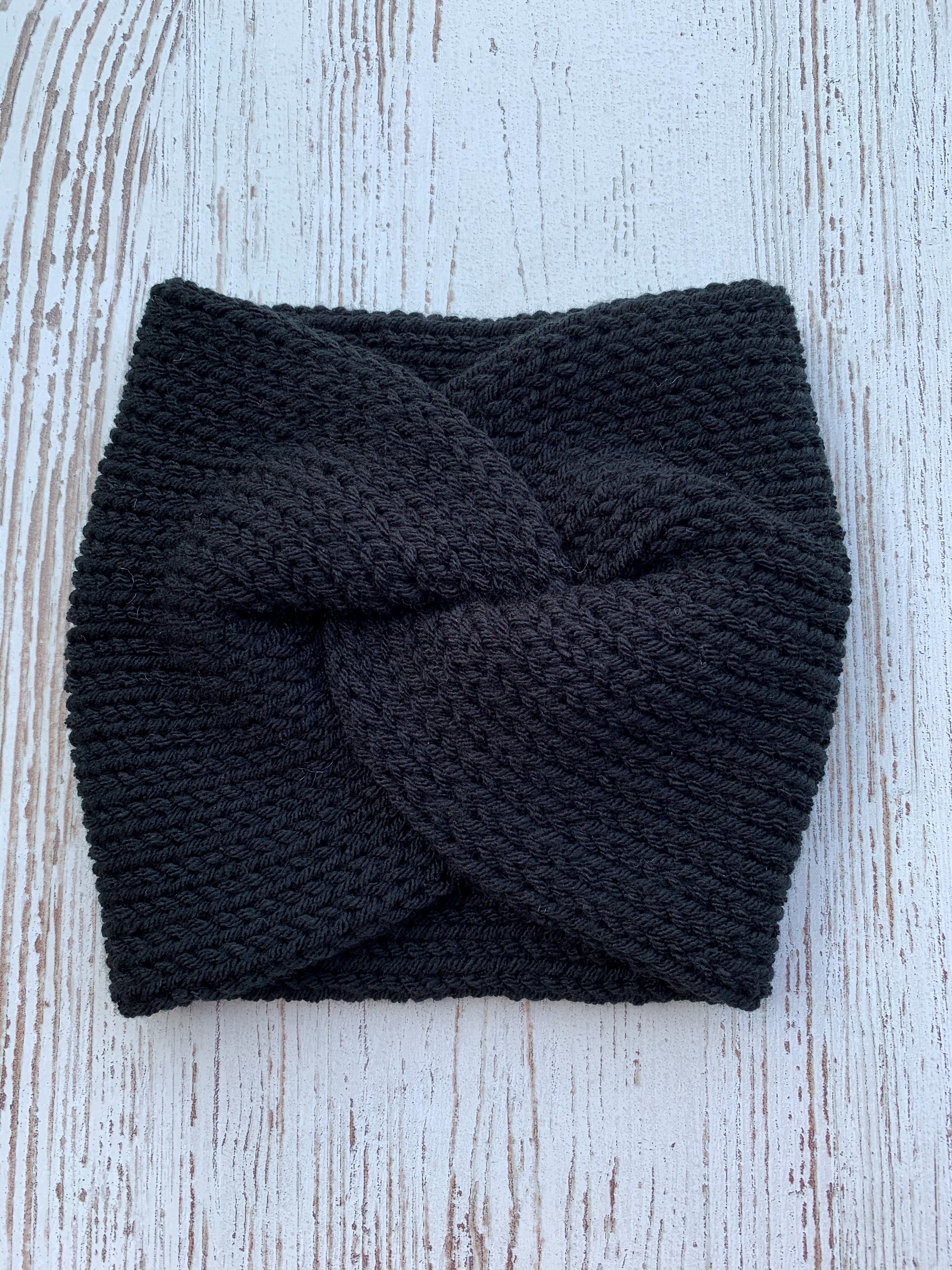 Black Knit Twist Headband, Knit Ear Warmer, Black Ear Warmer 