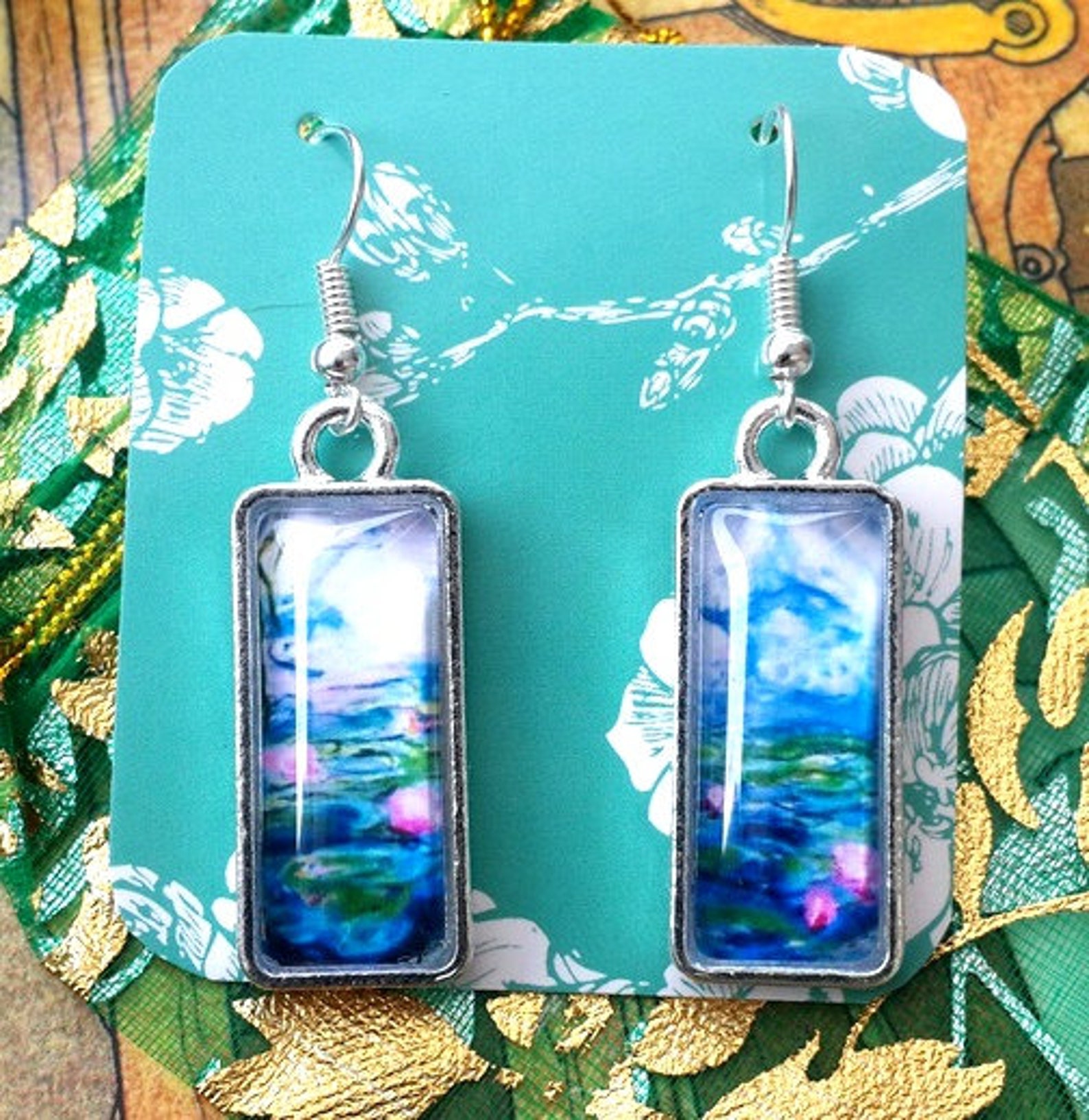 earrings Water Lilies earrings Claude impressionist Etsy