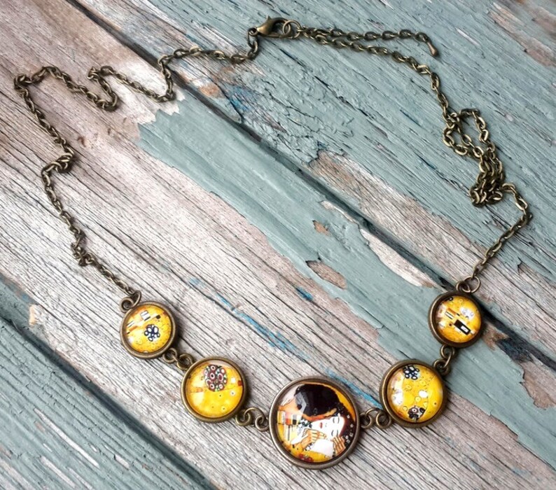 earrings art Gustav The kiss Necklace Klimt necklace Klimt the kiss necklace painting