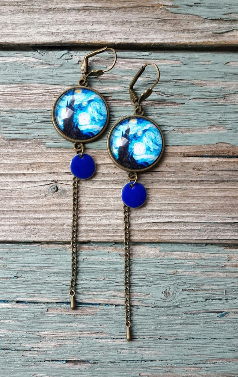 Starry Night earrings Van Gogh earrings Etsy