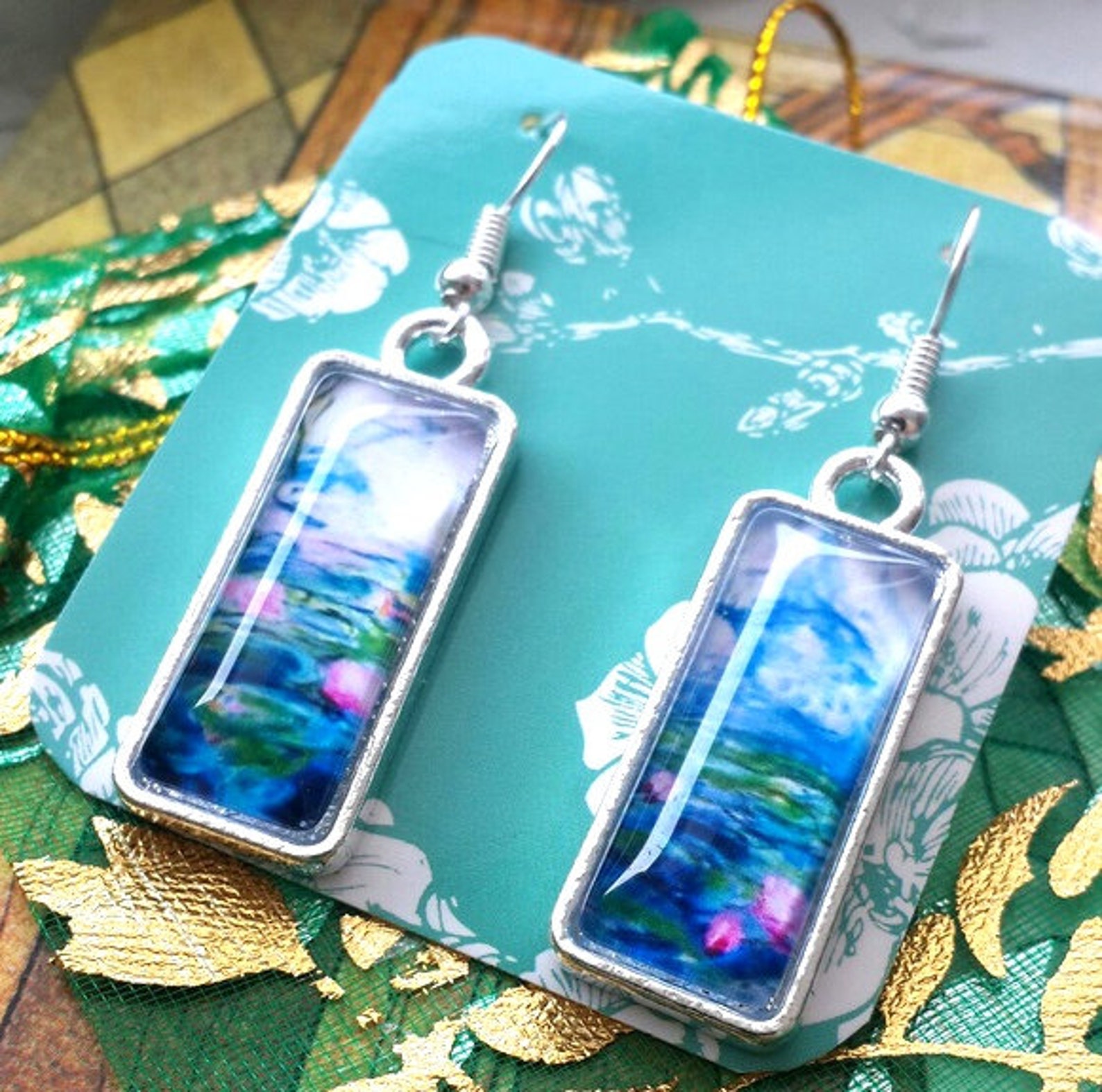 earrings Water Lilies earrings Claude impressionist Etsy