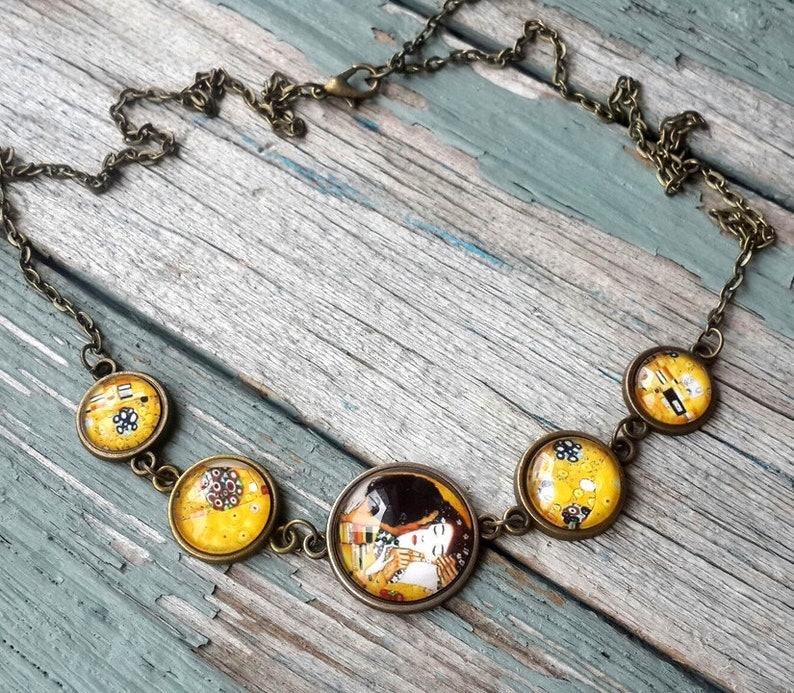 earrings art Gustav The kiss Necklace Klimt necklace Klimt the kiss necklace painting