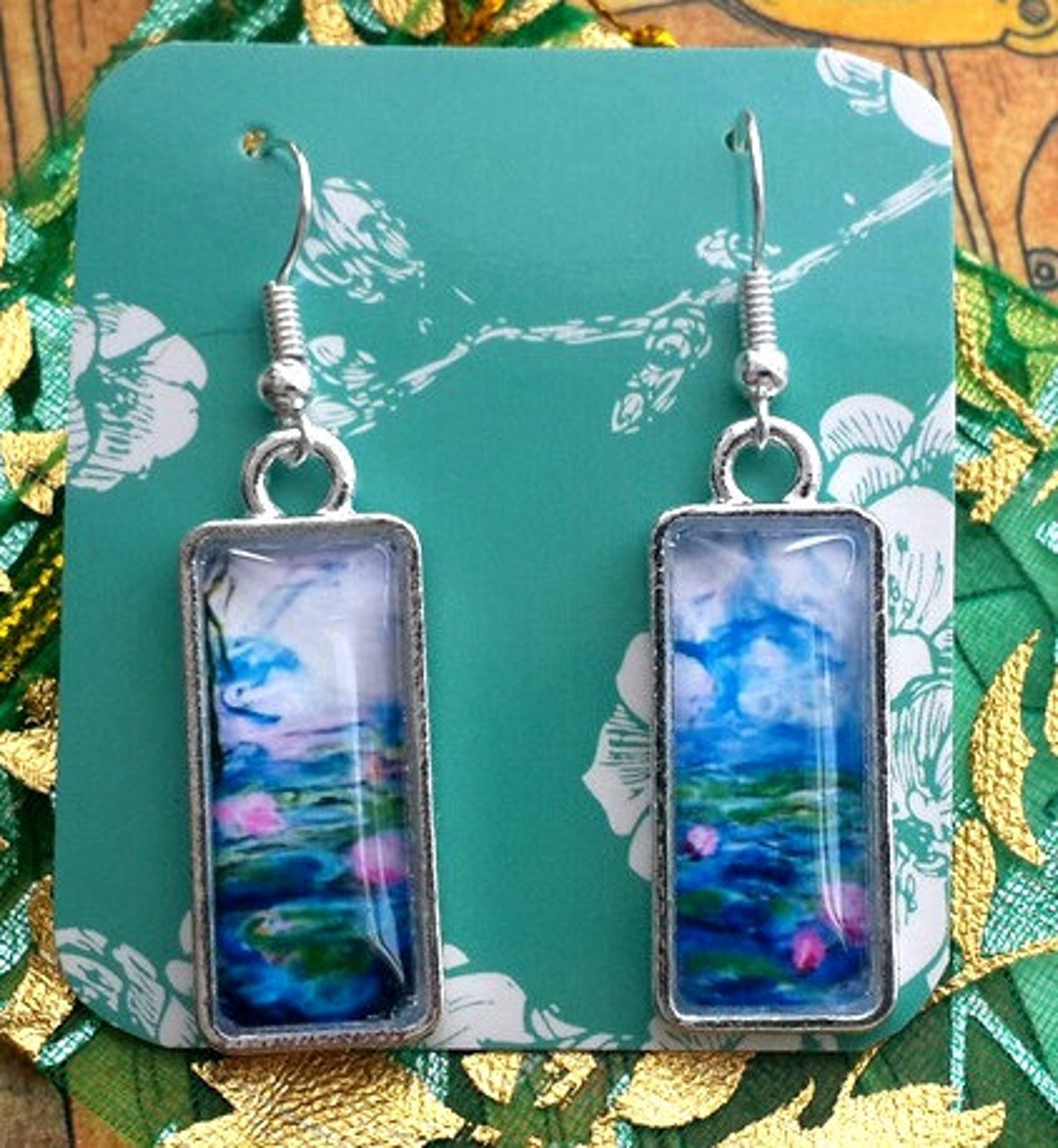 earrings Water Lilies earrings Claude impressionist Etsy