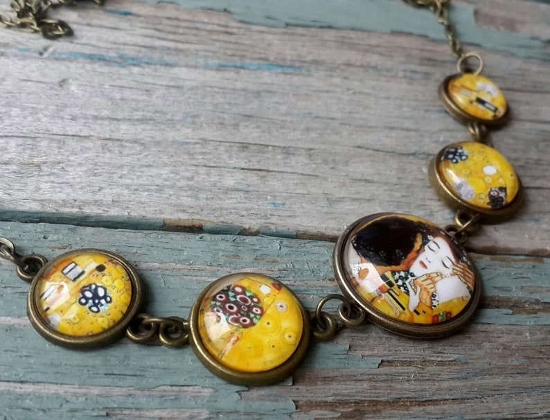 earrings art Gustav The kiss Necklace Klimt necklace Klimt the kiss necklace painting