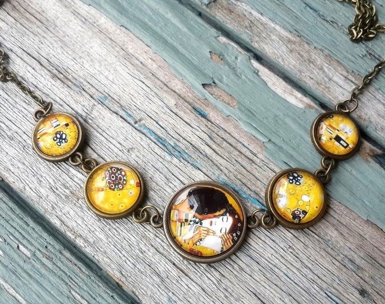 earrings art Gustav The kiss Necklace Klimt necklace Klimt the kiss necklace painting