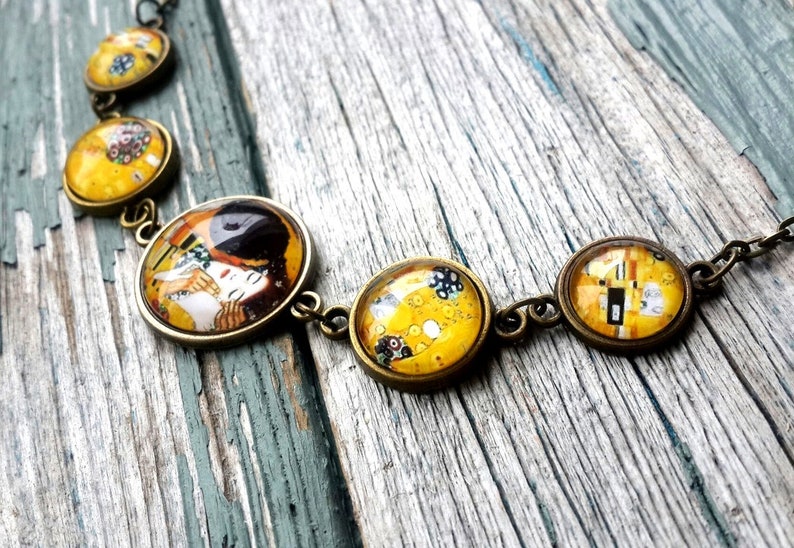 earrings art Gustav The kiss Necklace Klimt necklace Klimt the kiss necklace painting