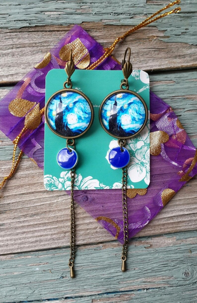 Starry Night earrings Van Gogh earrings Etsy