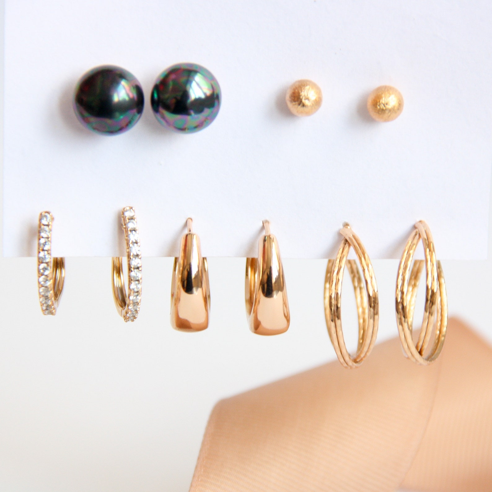 18k Gold Hoop Stud Earring Set Small Minimalist Earrings Studs Etsy