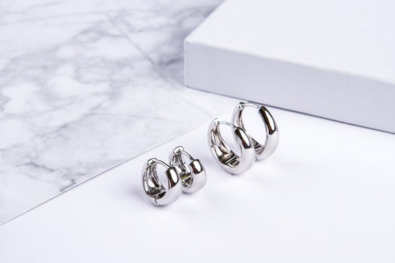 Silver hoop earringsDainty earringsSmall silver huggie | Etsy