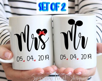 Mr Mrs Mug Set| Engagement Mug Wedding Mugs Gift| Bridal Shower Gift| Personalized Mugs for Wedding Gift with Date