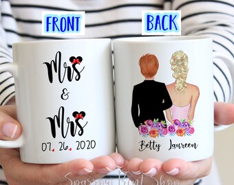 Mrs & Mrs Mugs Set| Bride and Bride Mugs Set| Lesbian Wedding Mug Gift| Lesbian Bridal Shower Gift| Gay Wedding Gift| W51