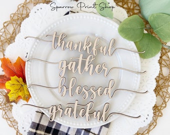 Thanksgiving Decoration| Table Place Cards| Thankful Grateful Blessed and Gather Place Card| Table Wood Sign| Table Decor| Thanksgiving Name