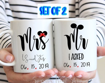 Mr Mrs Mug Set|  Wedding Vows Mug Set| Bridal Shower Gift| Mickey Mouse Mug| Minnie Mouse Mug| Personalize Mug for Wedding Gift
