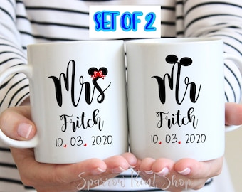 Mr Mrs Mug Set|  Wedding Mug Gift| Bridal Shower Gift|  Mouse Mug| Mug| Personalize Mugs for Wedding Gift