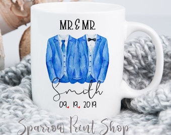 Personalize Mr & Mr Wedding Mugs| Personalize Wedding Mugs Gift for Gay Men| Personalize Gay Wedding Gifts| Mugs for Gay Men