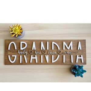 3D Personalized Grandma Sign with Children Name| Personalized Grandma Plaque| Customized Grandma Piece| Holiday & Birthday Gift for Grandma