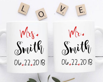 Personalize Mr and Mrs Engagement Mugs Set| Engagement Mugs Set| Mr Mrs. Wedding Mugs Set| Bridal Shower Gift| Wedding Anniversary Gift| W41