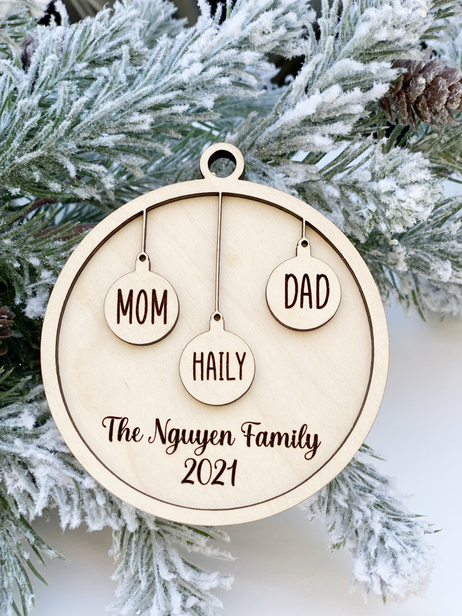 Personalized Family Ornament With Names Wooden Family Etsy