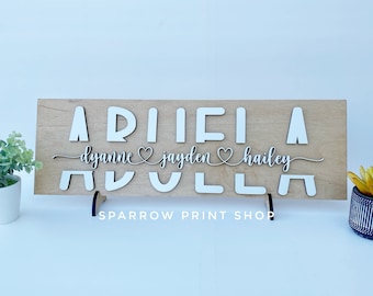 3D Personalized Abuela Sign with Children Names| Personalized Abuela Sign| Mother's Day Gifts| Gift for Abuela| Abuela Birthday Gifts| GM02