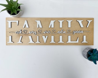 3D Personalized Family Sign with Names Connected by Heart| Customized Family Sign, Plaque, Piece| Personalized Family Piece for Holiday Gift