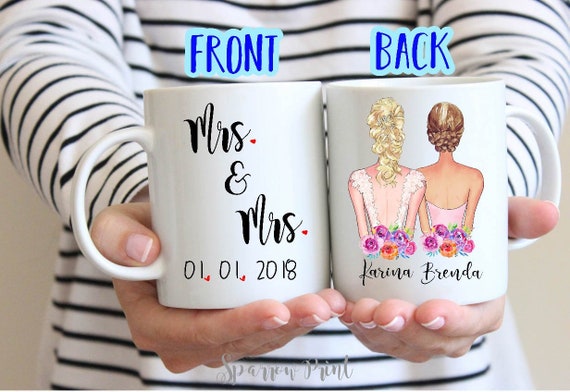 Personalize Mrs & Mrs Mug Set| Personalize Bride and Bride Mug Set| Lesbian Wedding Mug Gift| Lesbian Bridal Shower Gift| Gay Wedding Gift
