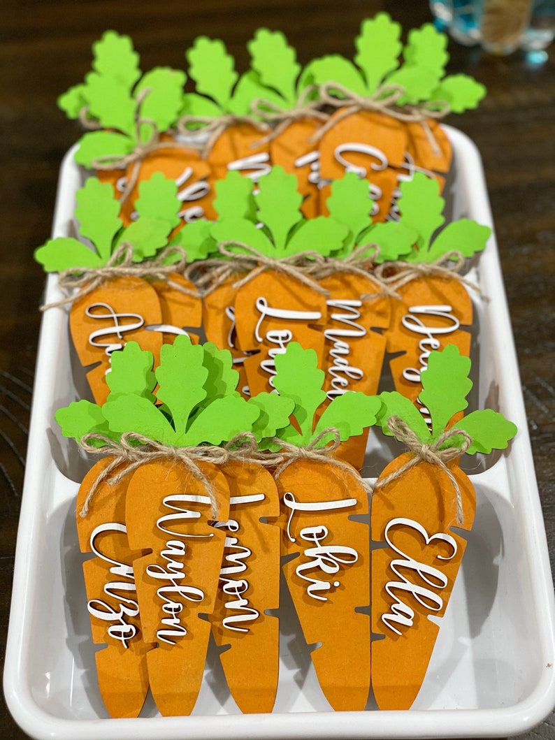 Personalized Basket Tags Wooden Easter Gift Tags Carrot Tag Customized Children Name Tag Children Easter Carrots 3D Name Wood Gift Tags