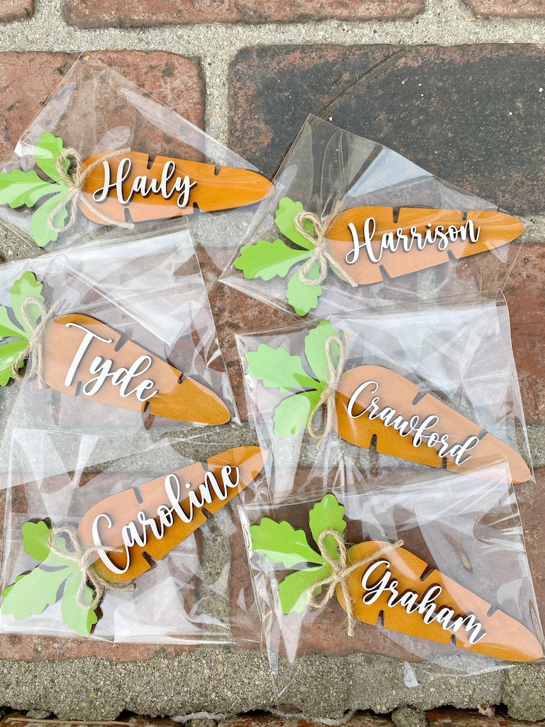 Personalized Basket Tags Wooden Easter Gift Tags Carrot Tag Customized Children Name Tag Children Easter Carrots 3D Name Wood Gift Tags