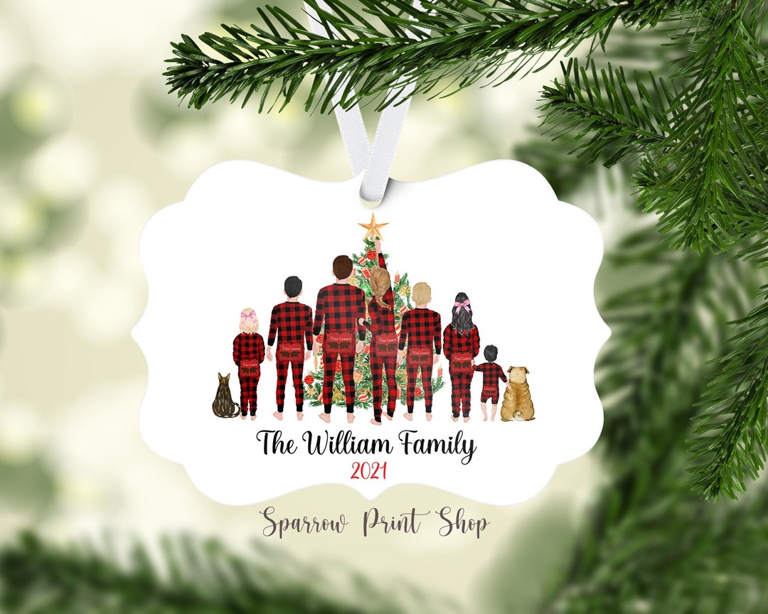 Personalized Family Christmas Ornament Family Ornament in Plaid Pajamas ...