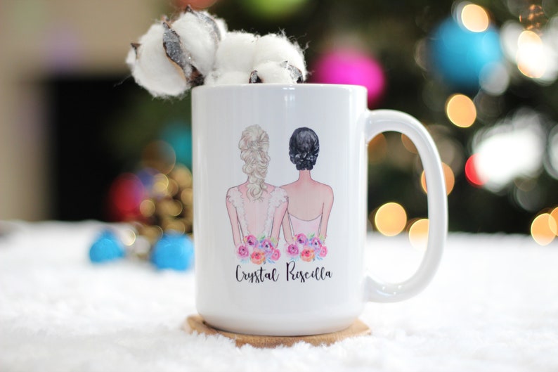 Personalize Mrs & Mrs Mug Set| Personalize Bride and Bride Mug Set| Lesbian Wedding Mug Gift| Lesbian Bridal Shower Gift| Gay Wedding Gift image 3