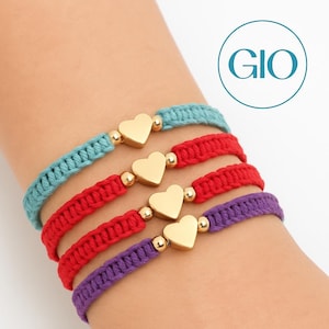 Gold Tiny Heart Charm Bracelet, Adjustable Macrame Bracelet, Matching Friendship Bracelet, Custom Gift, Love Gift, Custom, Minimalist Style