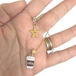 Gold Coffee Lover Necklace, Coffee Pendant with Star Charm, Coffee Lover Jewelry, Gift for Coffee Lovers & Baristas