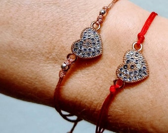 Rotes Armband schön und schützend, rotes Herzarmband, Geschenk für sie, rote Schnur verstellbares Armband, Freundschaftsgeschenk,