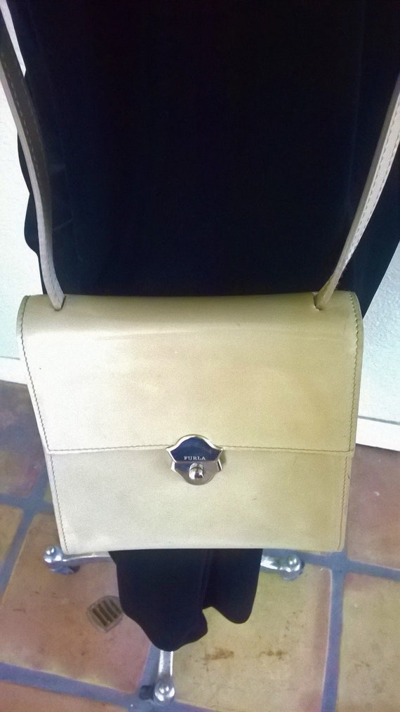 Vintage FURLA Handbag, Rare Cream Patent Leather
