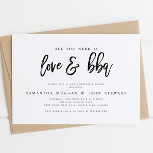 All You Need is Love and BBQ Rehearsal Dinner Invitation Template BBQ Wedding Template Calligraphy Wedding Rehearsal #WP90