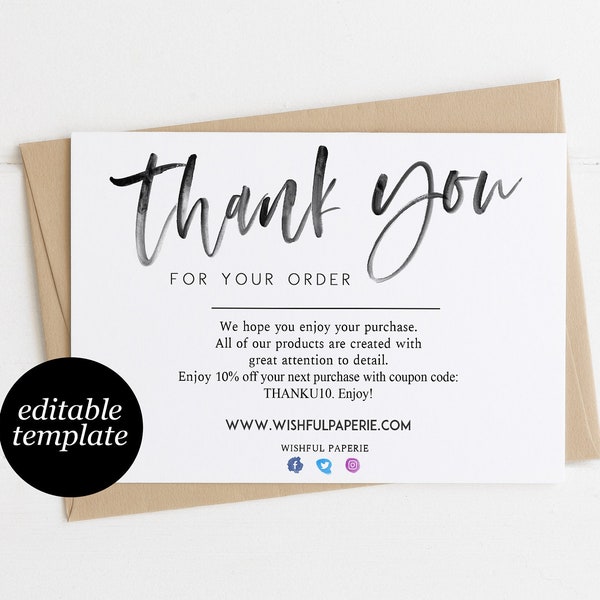 Modern Thank You For Your Order Cards Template Small Business Online Business Etsy Seller Business Thank You Thank You Package Insert 018