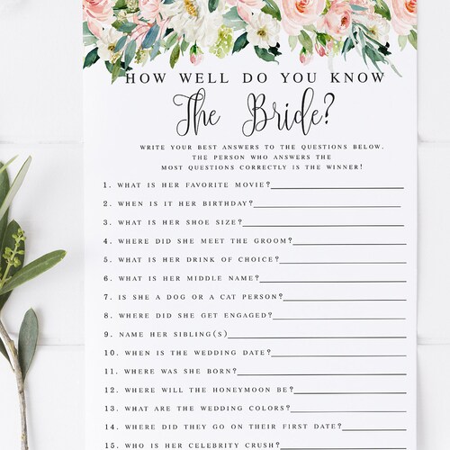 The Newlywed Game Template Bride Shower Games How Well Does - Etsy
